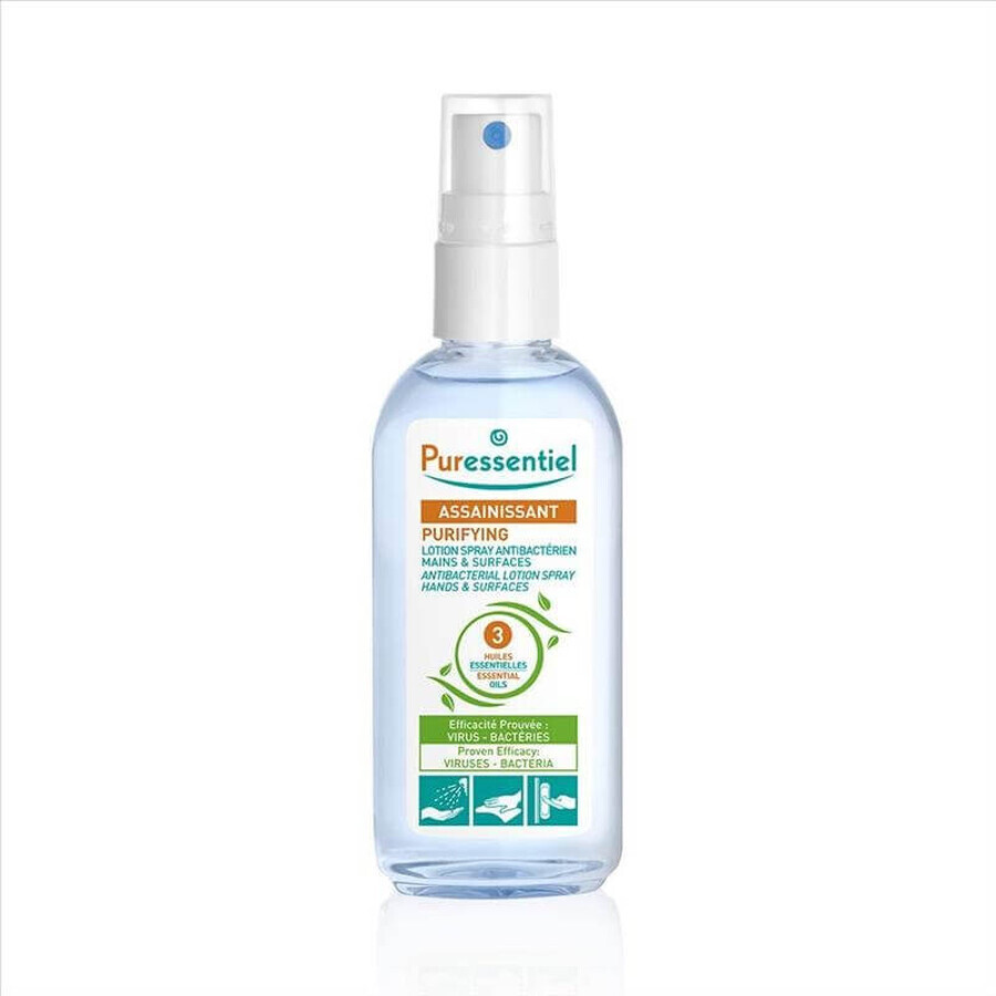 Antibacterial hand spray lotion with 3 essential oils, 80 ml, Puressentiel