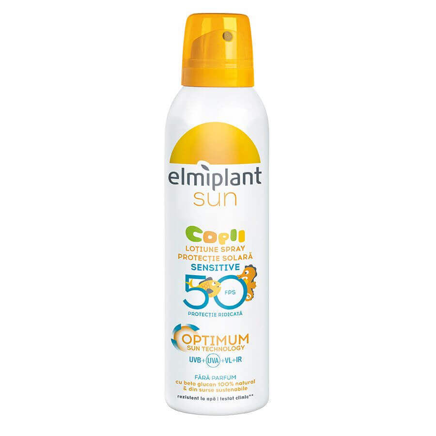 Lozione spray per bambini con protezione solare elevata Sensitive SPF 50 Optimum Sun, 150 ml, Elmiplant