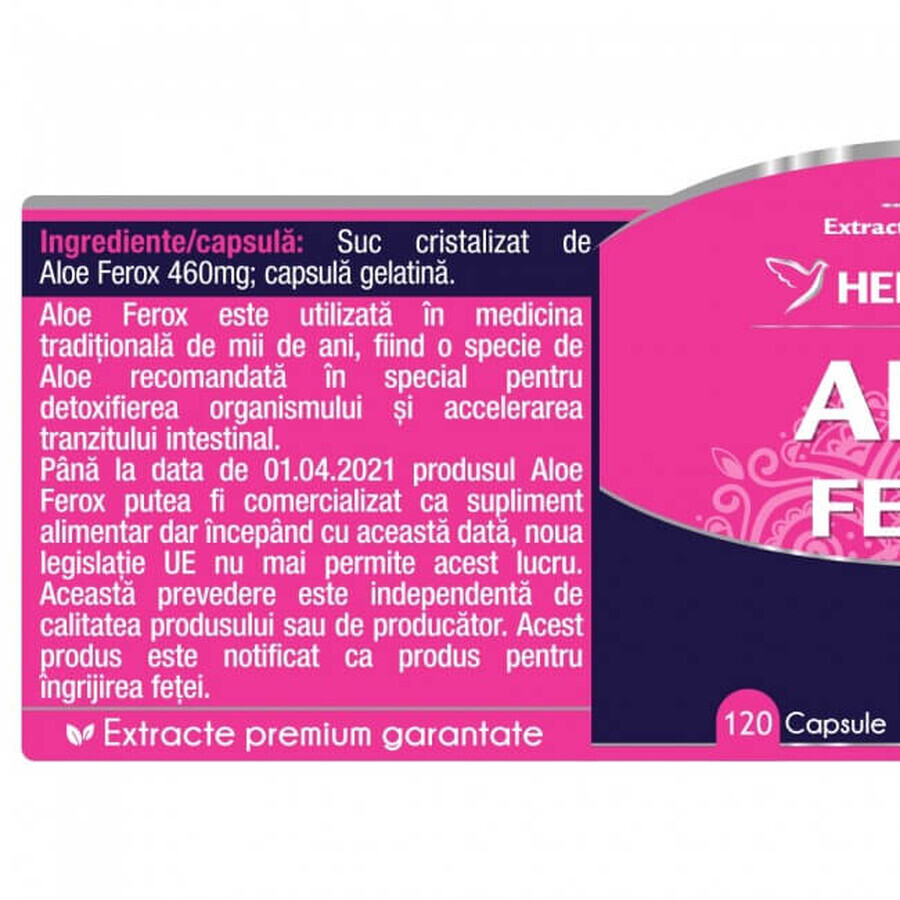 Aloe Ferox 100% naturale, 120 capsule, Herbagetica