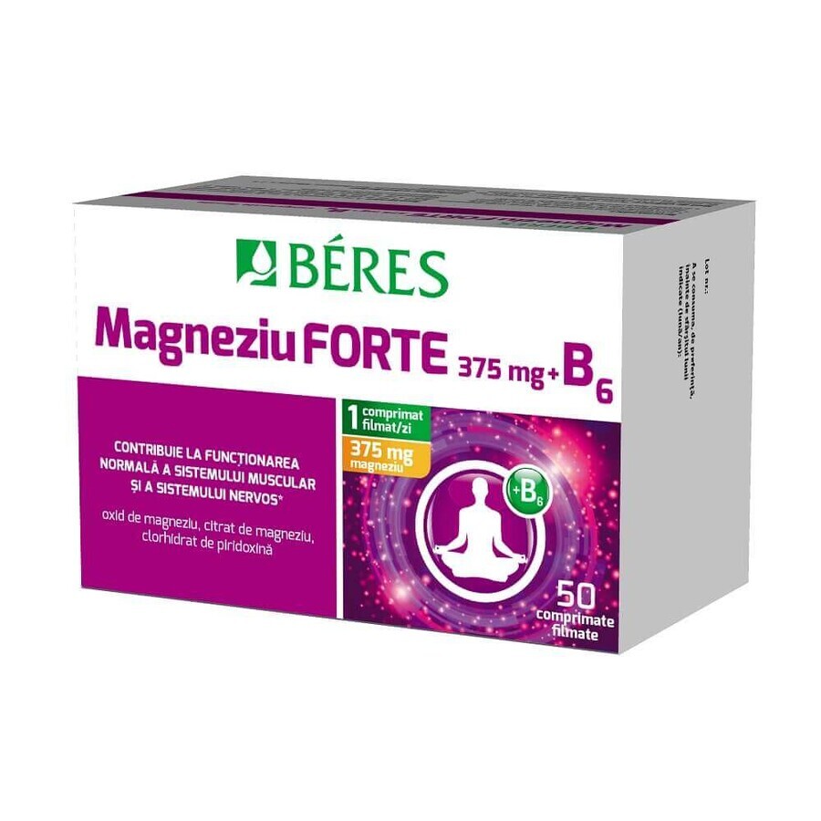 Magneziu forte 375 mg + B6, 50 comprimate filmate, Beres Pharmaceuticals Co