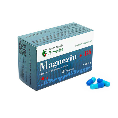 Magnésium+B6 50mg, 50 gélules, Remedia