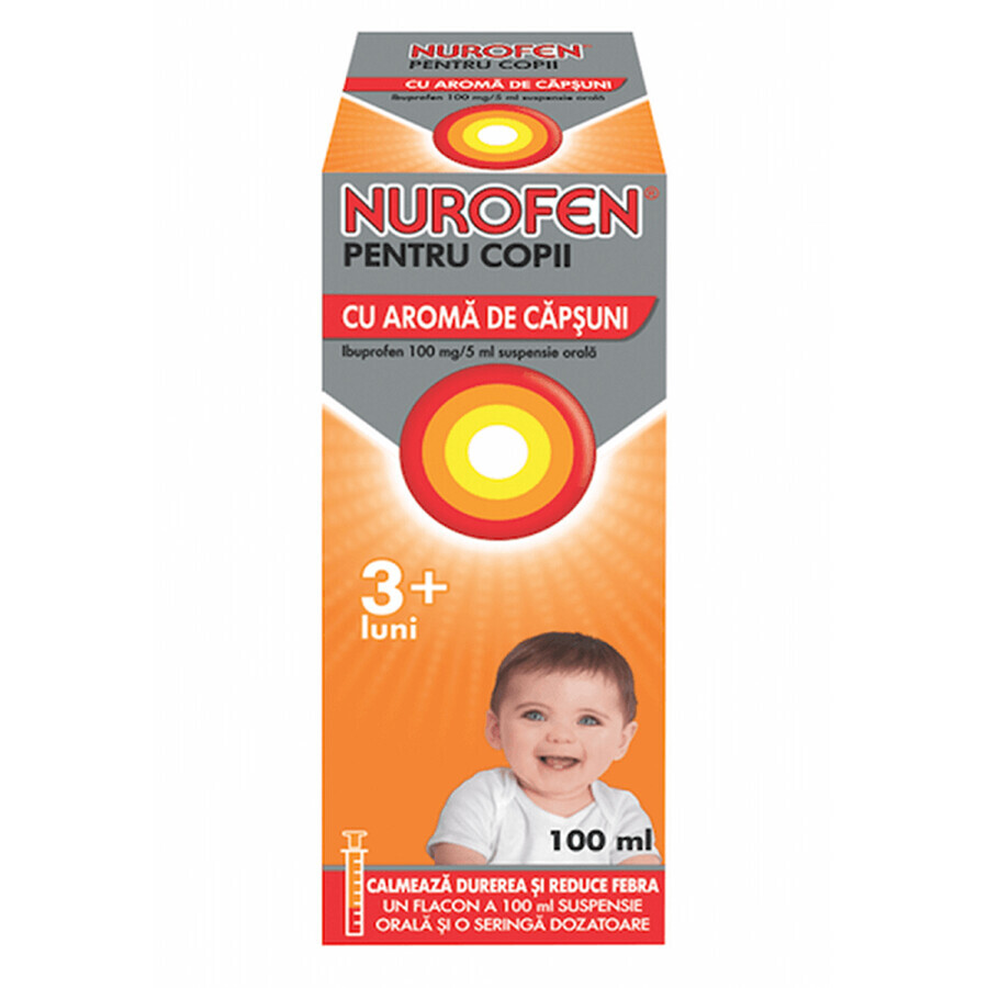 Nurofen 100 mg per bambini di 3+ mesi gusto fragola, 100 ml, Reckitt Benckiser Healthcare recensioni