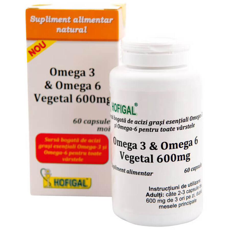 Omega 3 &amp; Omega 6 vegetable 600mg, 60 capsules, Hofigal