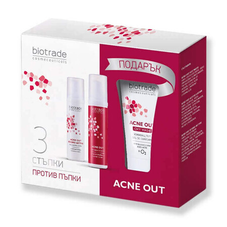 Acne Out Pack Hydro Active Crema idratante per l'acne, 60 ml + Lozione per l'acne, 60 ml + Gel detergente, 50 ml, Biotrade