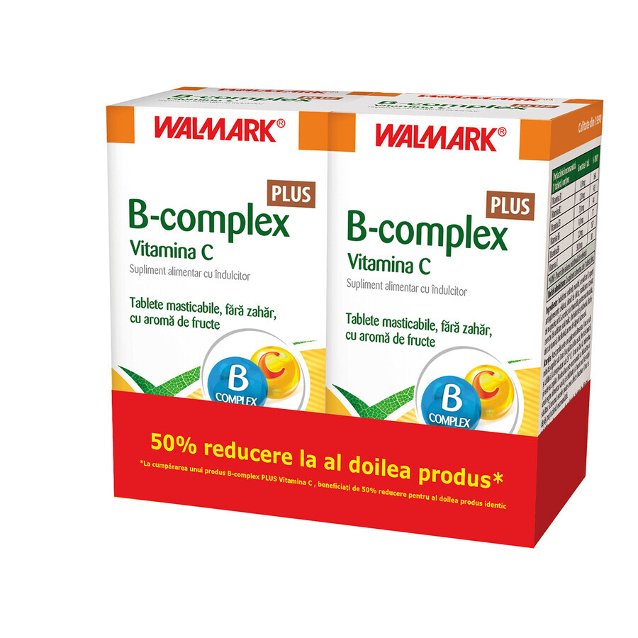 Paket B-Komplex Plus Vitamin C mit Fruchtgeschmack, 30 + 30 Tabletten (50% Rabatt auf das 2. Produkt)) , Walmark