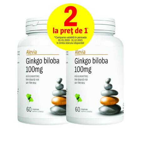 Confezione Ginkgo Biloba 100 mg, 60 + 60 compresse, Alevia