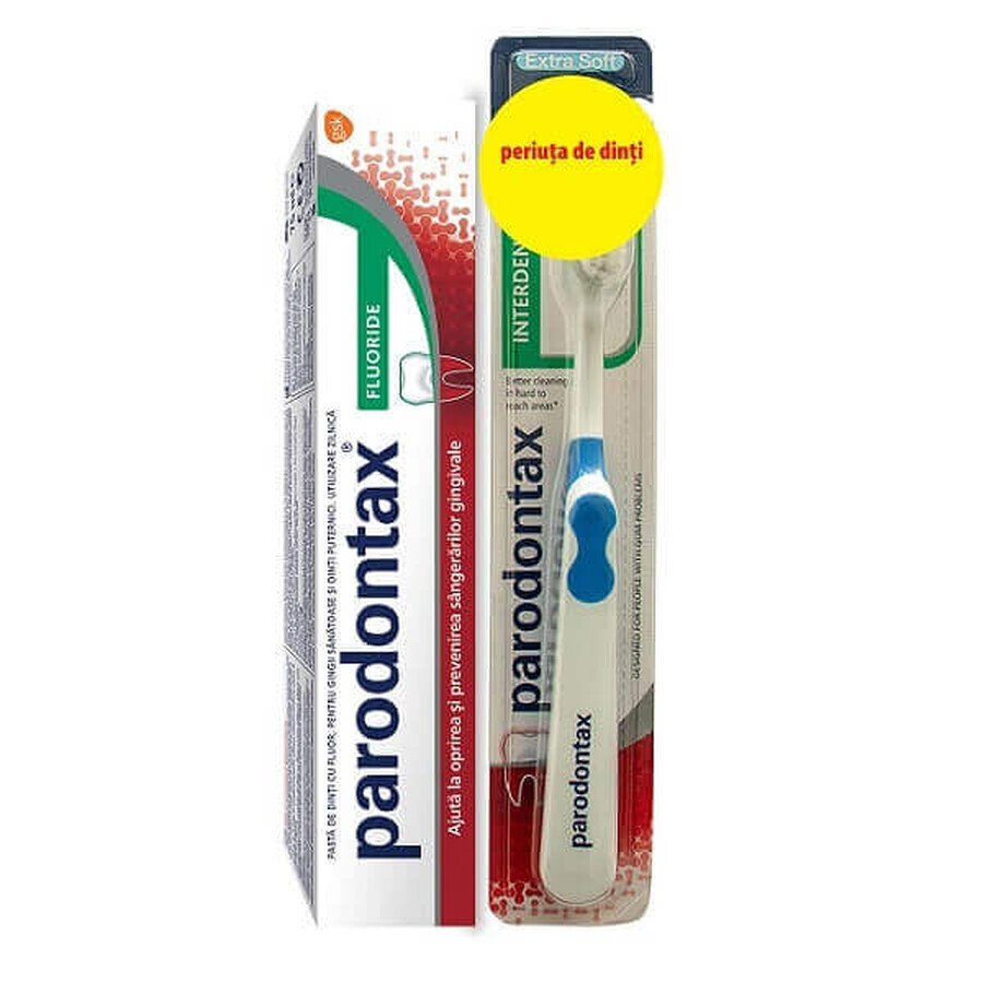 Confezione Dentifricio Parodontax Fluoro, 75 ml + Spazzolino Interdentale Parodontax Extra Soft, 1 pezzo, Gsk