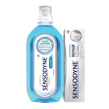 Confezione Repair & Protect Whitening Dentifricio Sensodyne, 75 ml + Collutorio Sensitivity Protection Sensodyne, 500 ml, Gsk