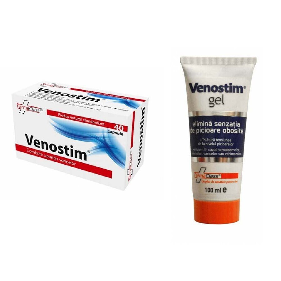 Envase Venostim, 40 cápsulas + Venostim gel, 100 ml, Farmaclass