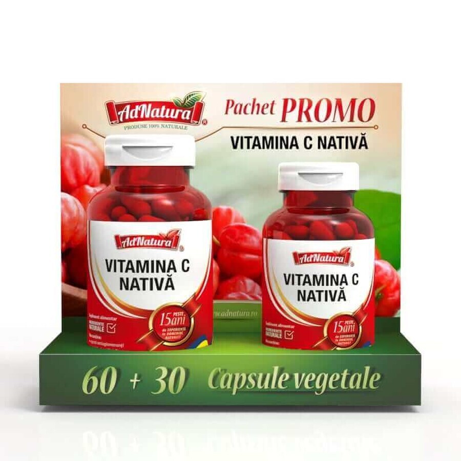 Pacchetto Vitamina C nativa, 60 + 30 capsule, AdNatura