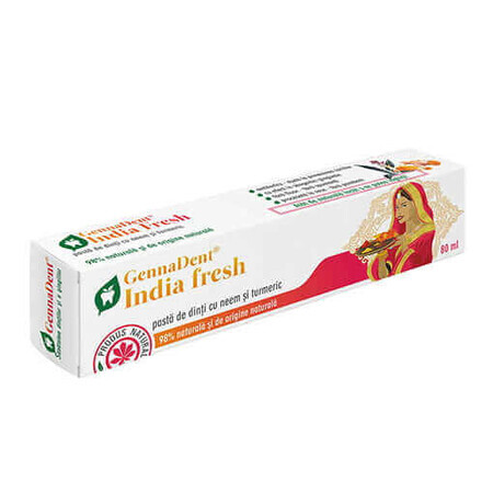 India Fresh GennaDent natürliche Zahnpasta mit Neem und Kurkuma, 80 ml, Vivanatura