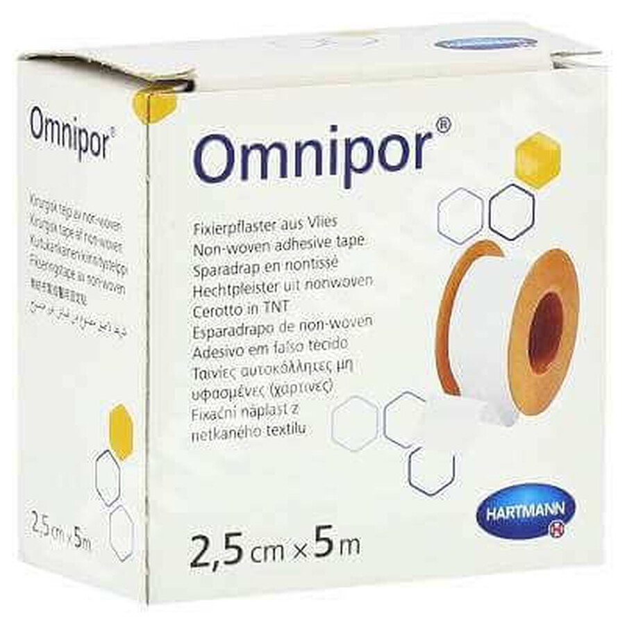 Omnipor hypoallergene pleister met papieren achterkant (900437), 2,5cmx5m, 1 stuk,Hartmann