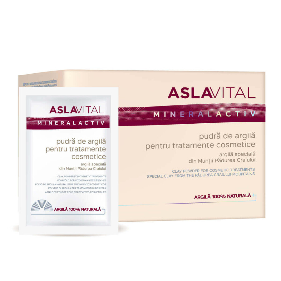 Kleipoeder voor cosmetische behandelingen Aslavital Mineralactiv, 10 zakjes x 20 g, Farmec