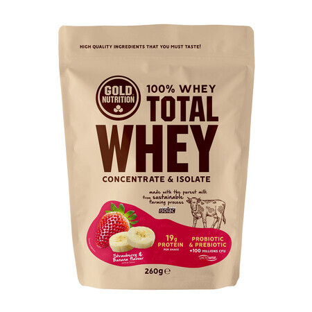 Total Whey Protein Powder Strawberry and Banana, 260g, Gold Nutrition