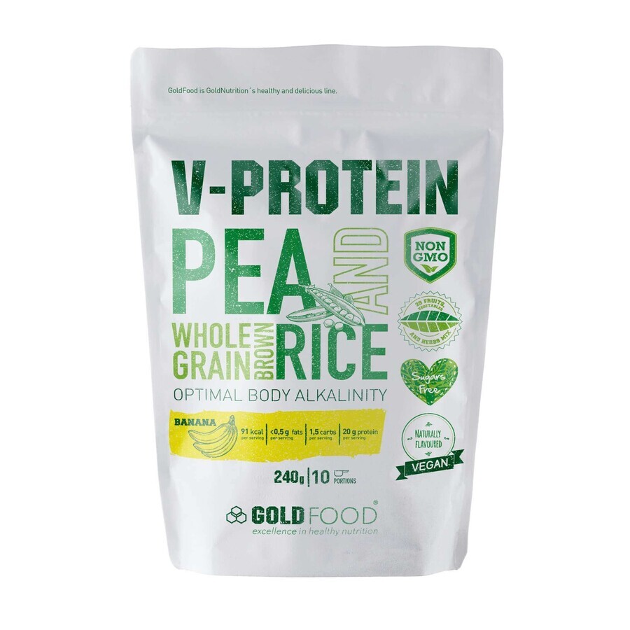 Polvere proteica vegetale V-Protein Banana, 240 g, Gold Nutrition