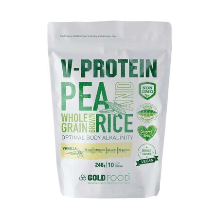 V-Protein Vainilla Proteína Vegetal en Polvo, 240 g, Gold Nutrition