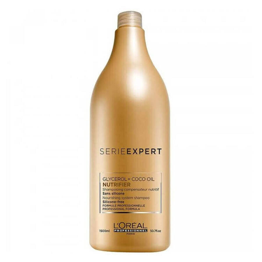 Shampoo nutriente senza siliconi per un nutrimento eccezionale dei capelli secchi Nutrifier, 1500 ml, Loreal Professionnel