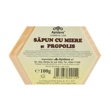 Sapun cu miere si propolis, 100 g, Apidava