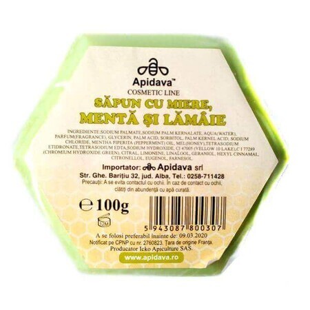 Sapone con miele, menta e limone, 100 g, Apidava