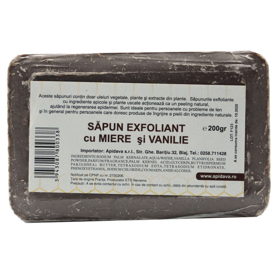 Exfoliating soap with honey and vanilla, 200 g, Apidava