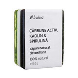 Jabón natural desintoxicante con carbón activo, caolín y espirulina, 130 g, Sabio