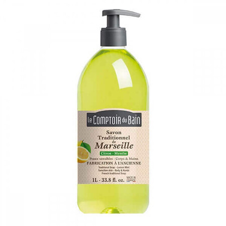 Sapone tradizionale di Marsiglia al profumo di limone e menta, 1000 ml, Le Comptoir du Bain