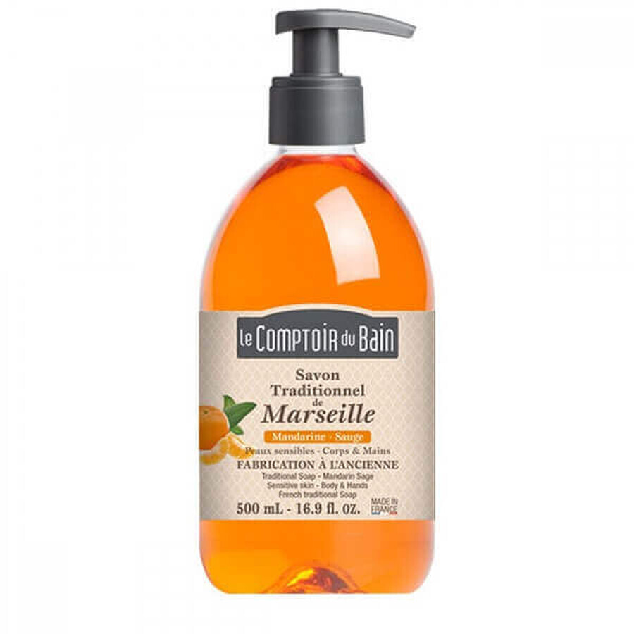 Savon de Marseille traditionnel au parfum de mandarine et de sauge, 500 ml, Le Comptoir du Bain