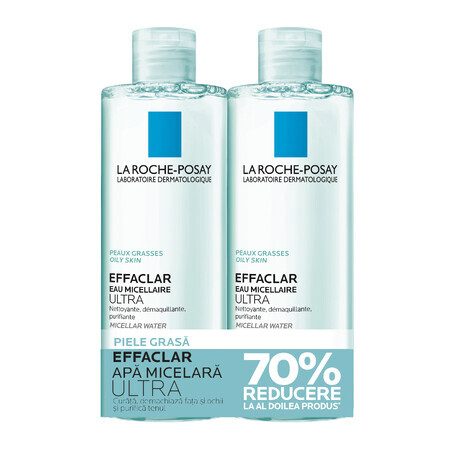 Effaclar Ultra Acqua Micellare per Pelli Grasse a Tendenza Acneica, 400 + 400ml, La Roche-Posay (70% di sconto sul secondo prodotto)