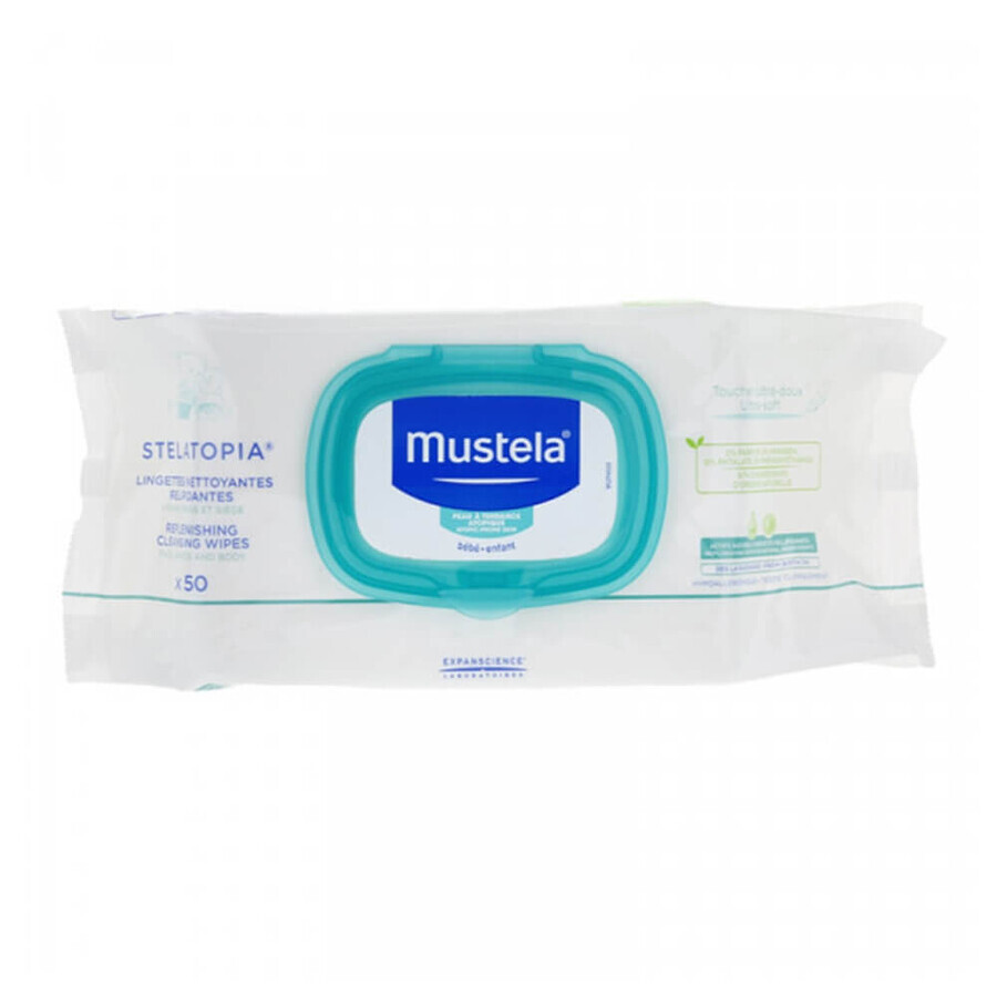 Mustela Salviette Detergenti Relipidanti Viso Mani Pannolino, 50 Pezzi