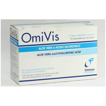 OmiVis toallitas oculares estériles para la higiene periocular con aloe vera y ácido hialurónico, 20 unidades, Omisan Farmaceutici