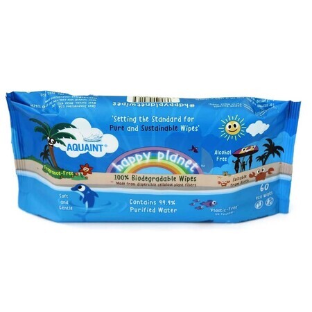 Aquaint Happy Planet biodegradable wet wipes, 60 pieces, Opus Innovations