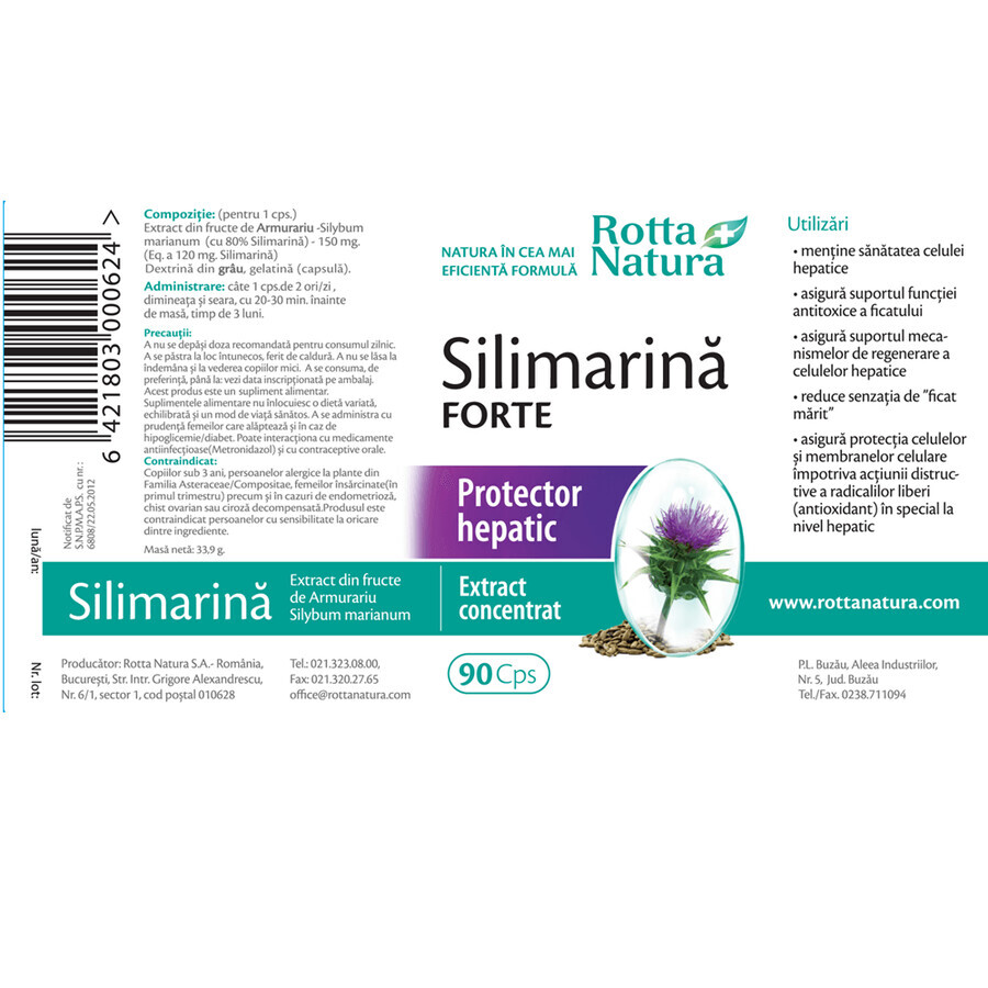 Silimarină Forte, 90 capsules, Rotta Natura