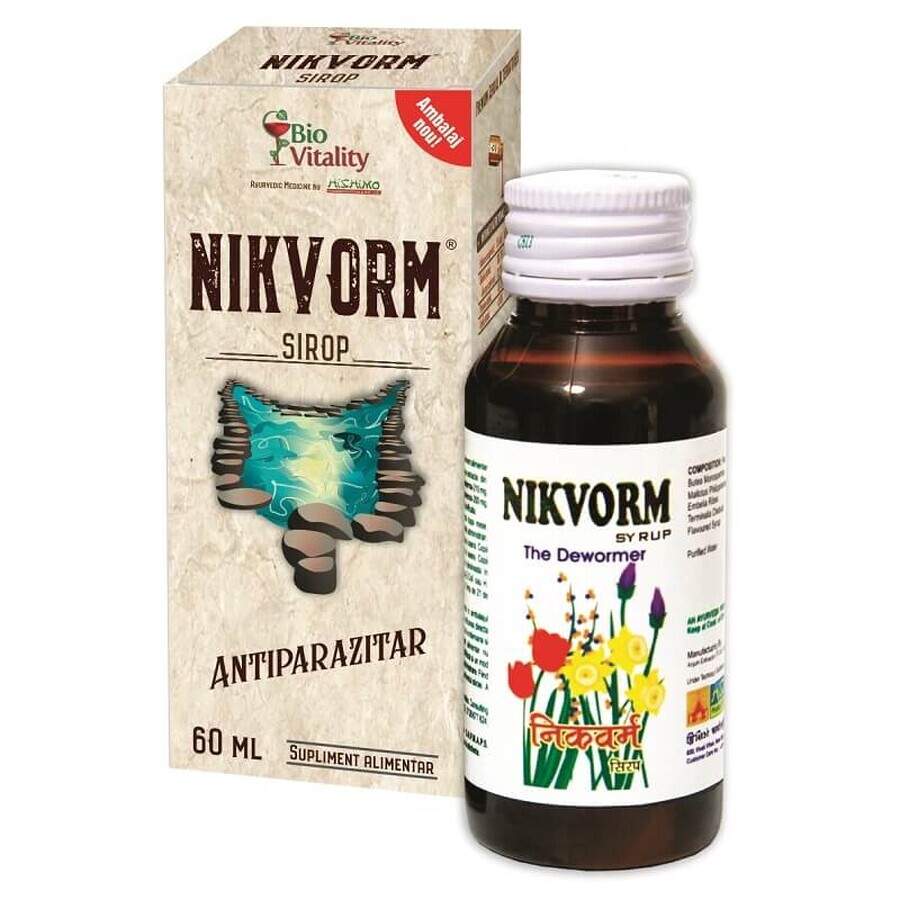 Sciroppo per l'eliminazione dei parassiti intestinali Nikvorm Bio Vitality, 60 ml, Hisimo