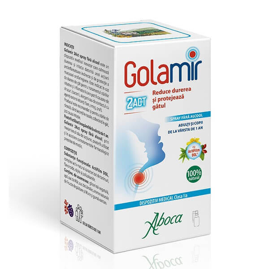 Golamir 2Act, alcohol-free spray for children and adults, 30 ml, Aboca