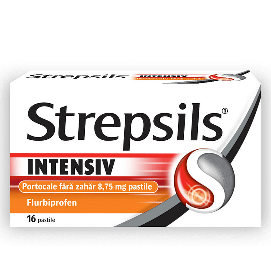 Strepsils Intensive Sugar Free Orange Flavour, 16 pills, Reckitt Benckiser Healthcare