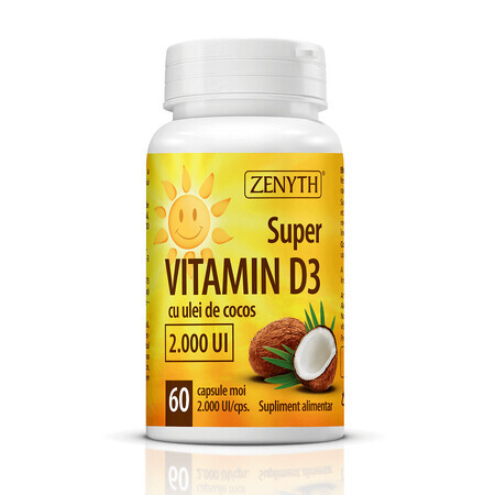 Super vitamina D3 con olio di cocco 2.000 UI, 60 capsule, Zenyth