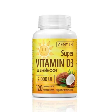 Super Vitamin D3 with coconut oil 2000IU, 120 capsules, Zenyth