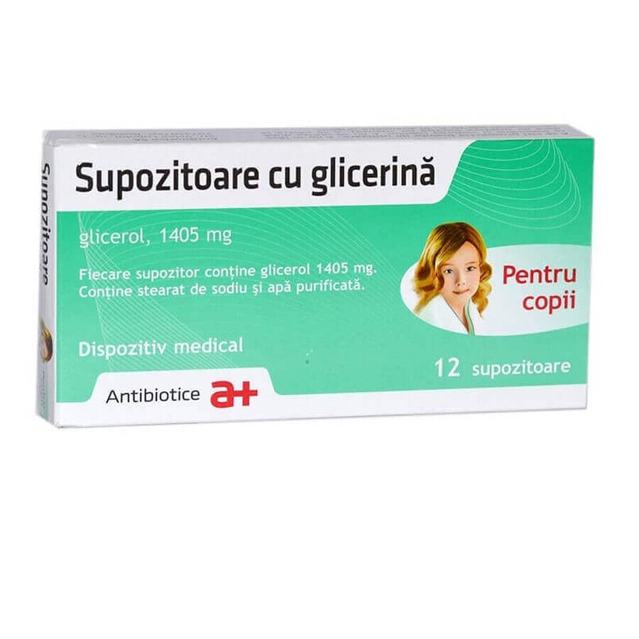 Suppositoires à la glycérine enfants, 12 suppositoires 1405 mg, Antibiotice SA