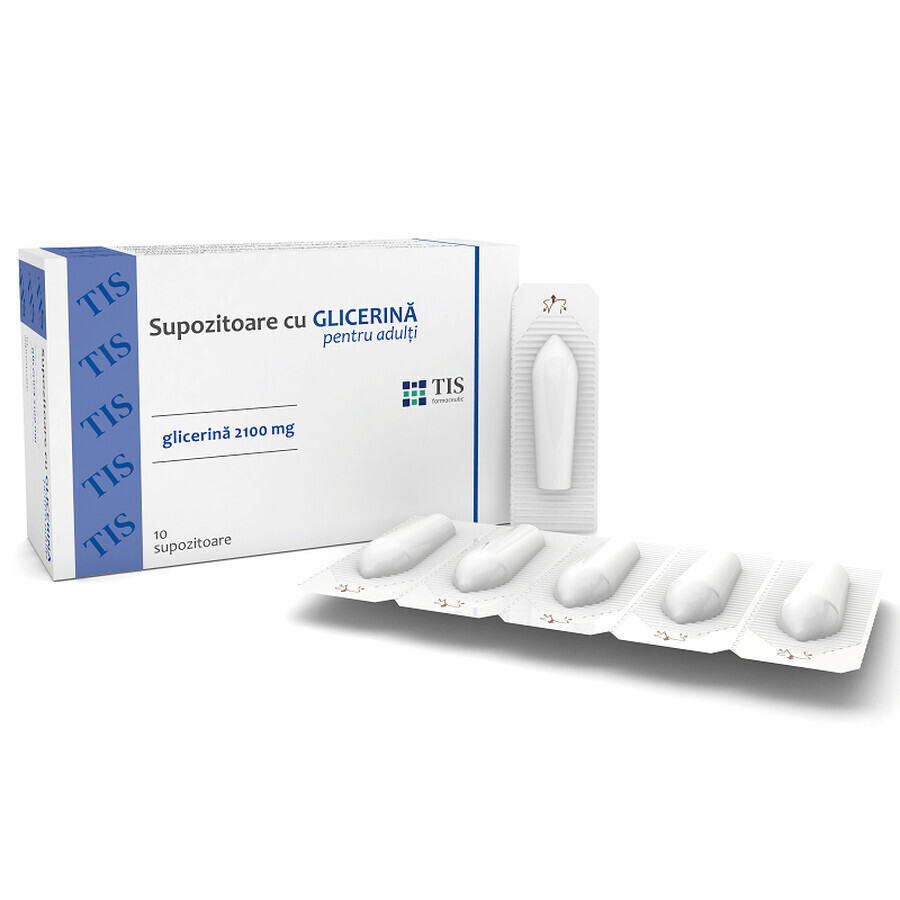 Glycerine suppositories for adults, 10 pieces, Țis Farmaceutic