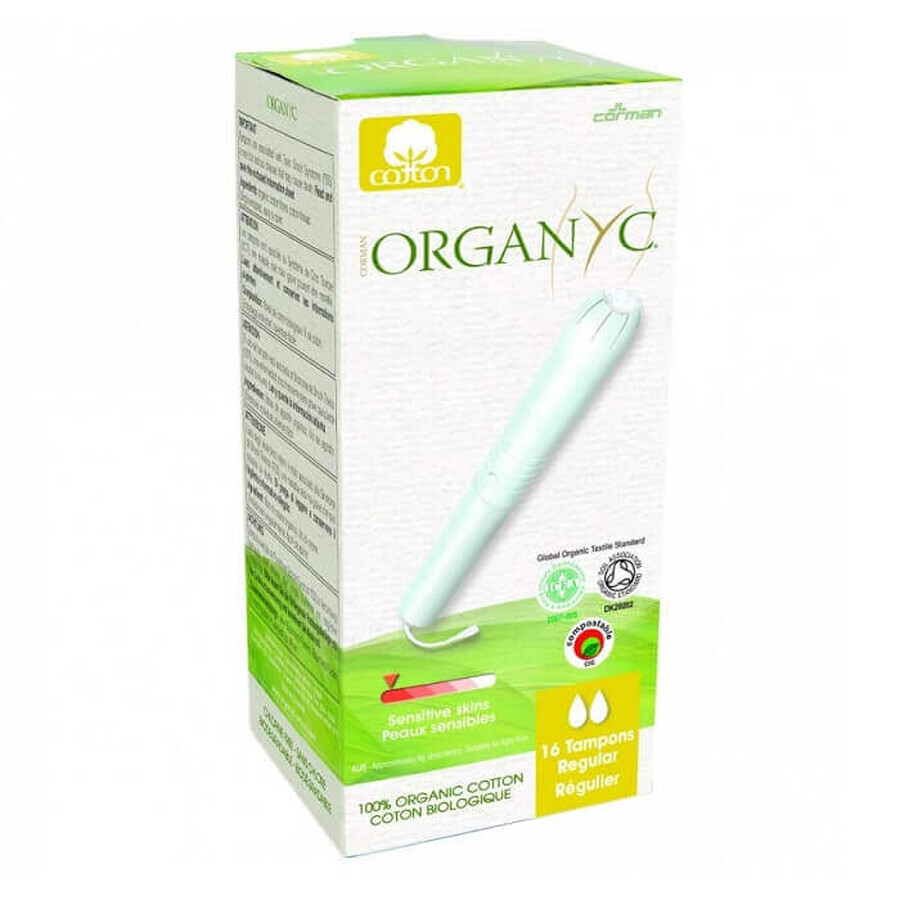 Tampons en coton bio avec applicateur Régulier, 16 pièces, Organyc