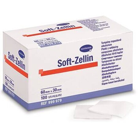 Alcohol-impregnated pads Soft-Zellin (999979), 6x3 cm, 100 pieces, Hartmann