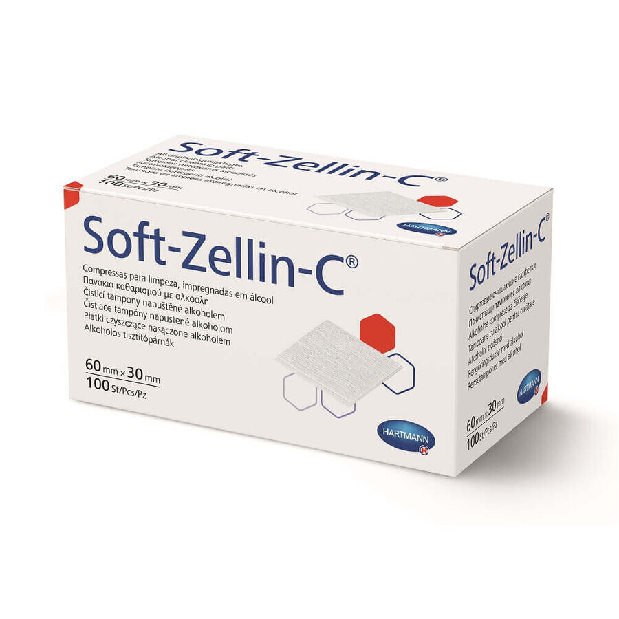 Tamponi imbevuti di alcol Soft-Zellin-C, 60 mm x 30 mm, 100 pezzi, Hartmann