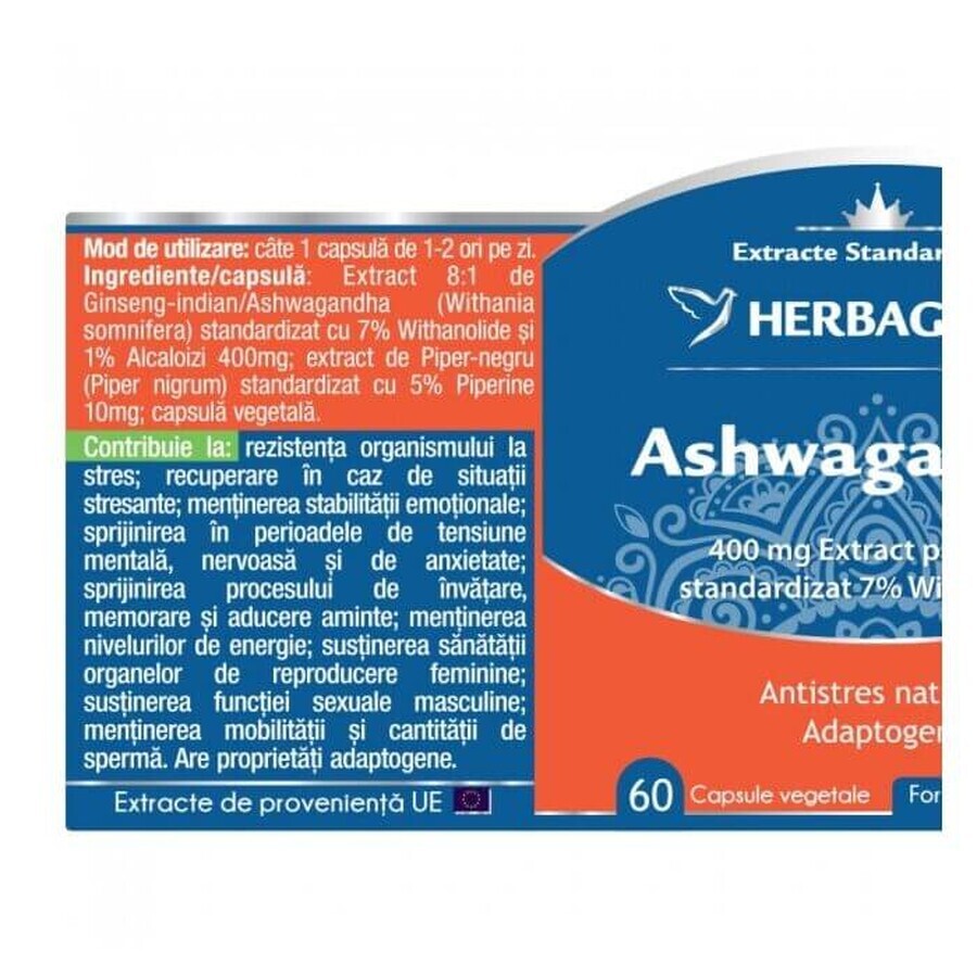 Ashwagandha, 60 capsules, Herbagetica