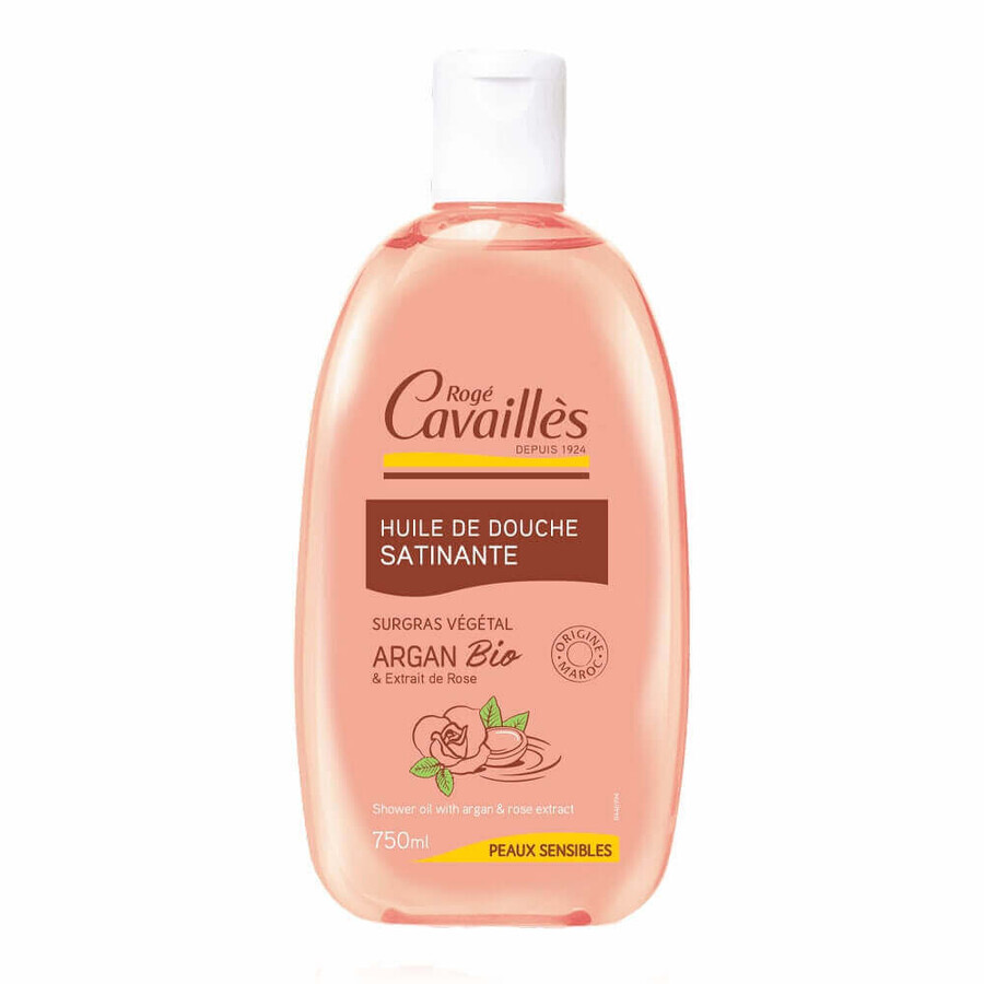 Olio da bagno e doccia satinato con olio di argan e rosa, 750 ml, Roge Cavailles