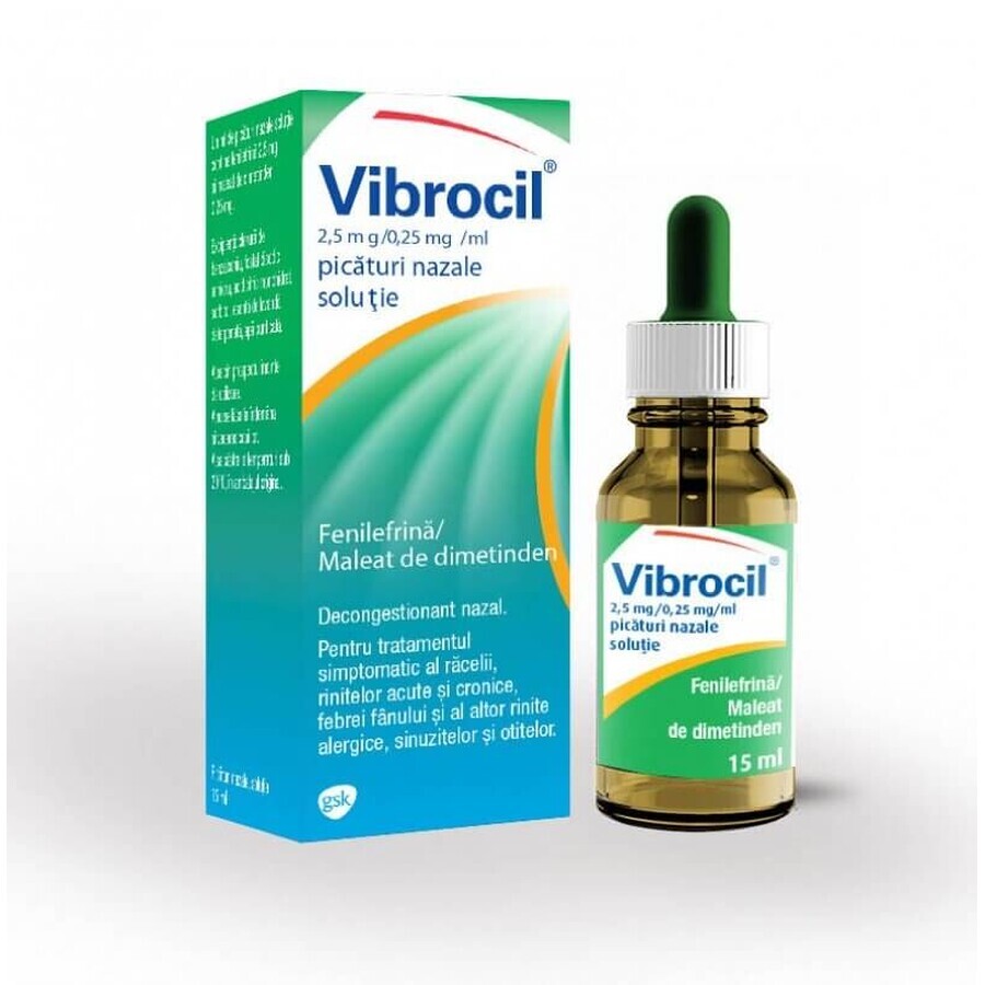 Vibrocil gocce nasali, soluzione, 2,5 mg/0,25 mg/ml, 15 ml, Gsk