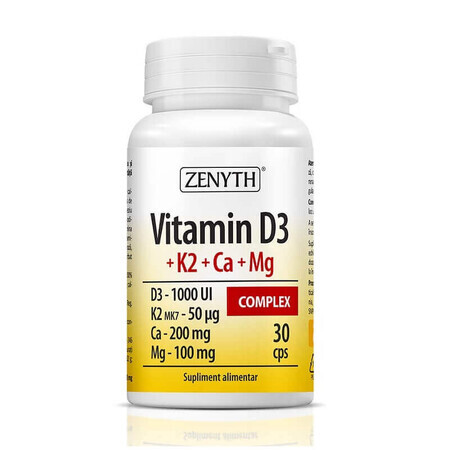 Vitamin D3+K2+Ca+Mg Complex, 30 capsules, Zenyth