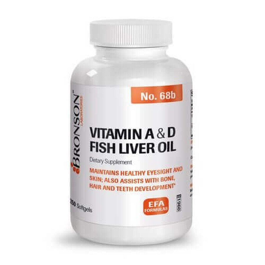 Vitamine A en D Visleverolie, 250 capsules, Bronson Laboratories