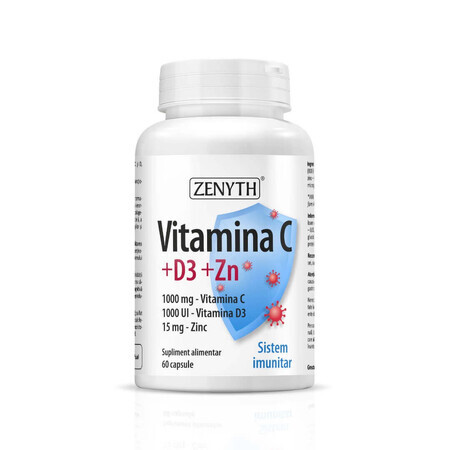 Vitamina C + D3 + Zn, 60 capsule, Zenyth