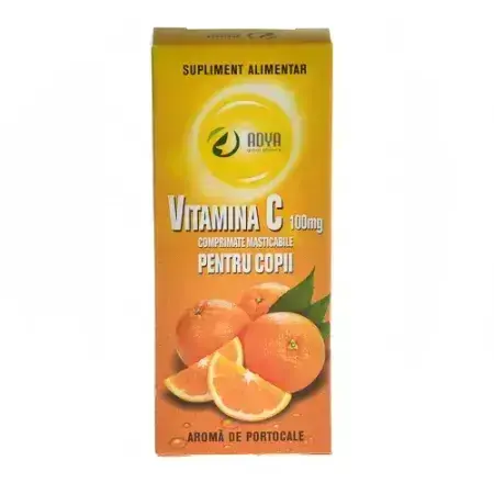 Vitamine C 100 mg met sinaasappelsmaak voor kinderen, 30 tabletten, Adya