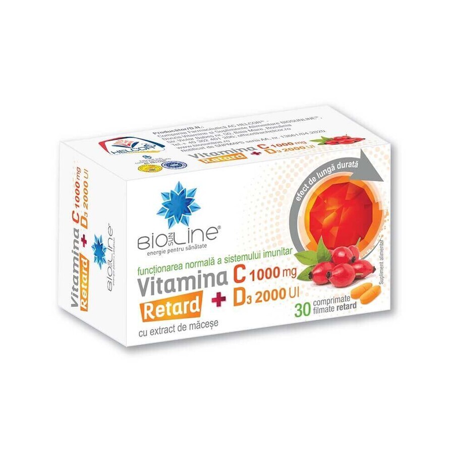 Vitamin C 1000 mg with D3 2000 IU Retard, 30 film-coated tablets, Helcor